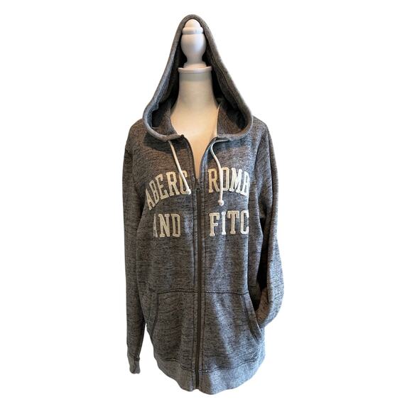 Abercrombie & Fitch Hoodie Full Zip Sweatshirt Grey SZL Y2K Vintage Logo Classic - Picture 1 of 11